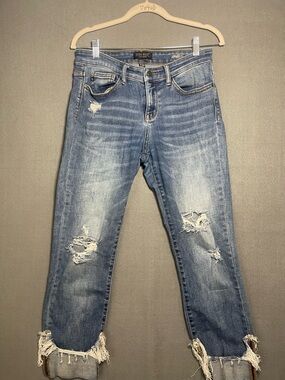 Judy Blue Straight Fit Distressed Jeans Raw Hem Size 7/28